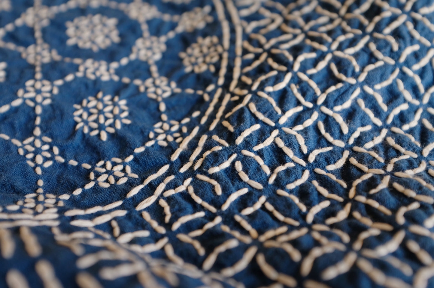 Blue and White Heavy Craft Group Flower Sashiko YKK Zipper Large Capacity Pure Handmade Blue Dyed Crossbody Bag