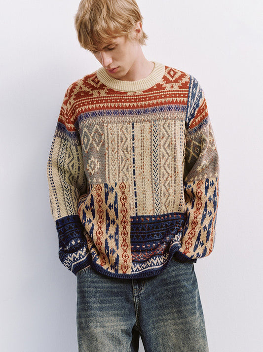 Vintage Neutral Waffle-Knit Long-Sleeve Shirt – Spring/Autumn Unisex Casual