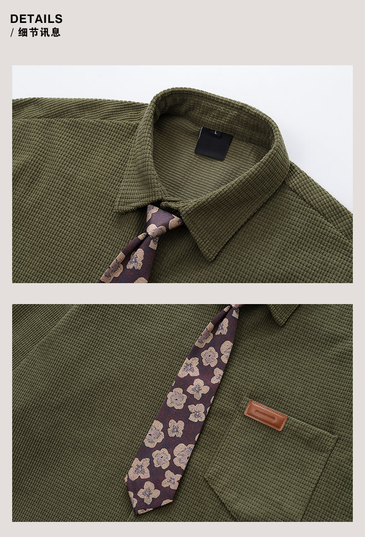 Vintage Neutral Waffle Knit Long Sleeve Shirt – Spring/Autumn Unisex Casual