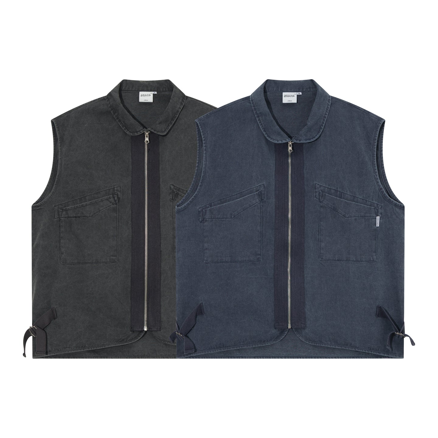 Japanese Vintage Washed Denim Sleeveless Workwear Vest – Retro Layered Pocket Style