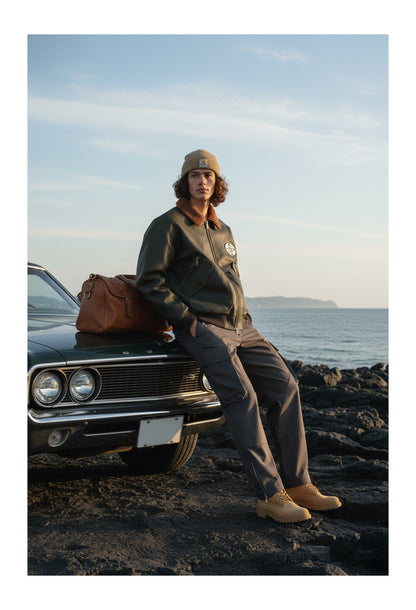 American Retro Leather Cotton Jacket - Lamb Wool Embroidered Coat (Men)