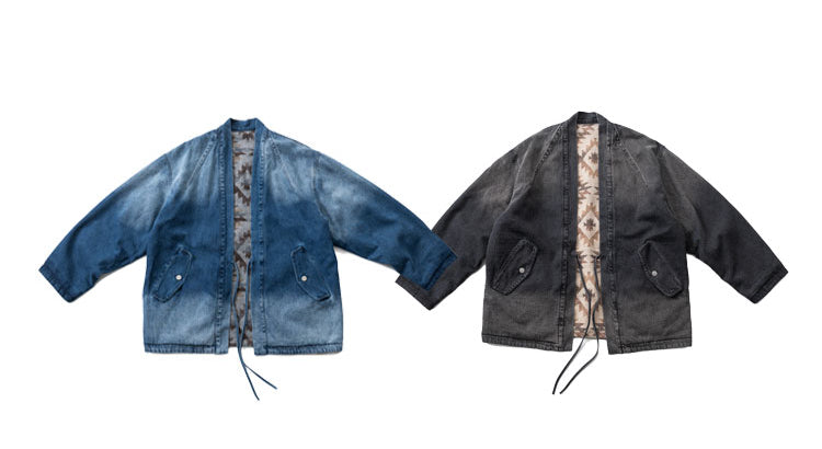 Vintage Ethnic-Style Reversible Denim Jacket – Japanese Retro Unisex Coat