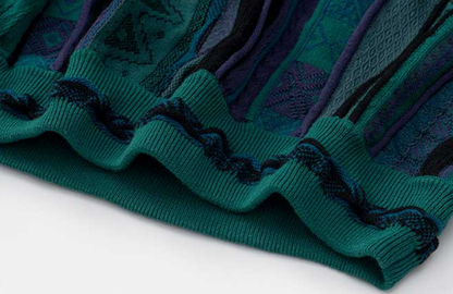 Medria Limited Edition Couple Sweater - 2022 Retro Blue-Green Bitter Melon Stripe Pullover