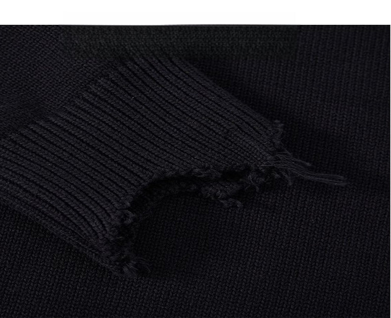 Men's Retro Cross Embroidered Distressed Knit Sweater – High Street American Style Casual Winter Pullover Jacket