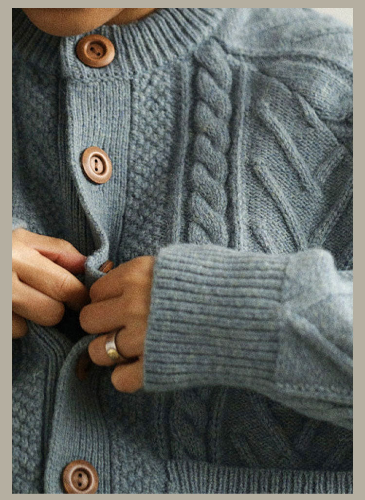 Traditional Aran Fisherman Sweater – Jacquard Knit Crewneck Cardigan (Unisex)