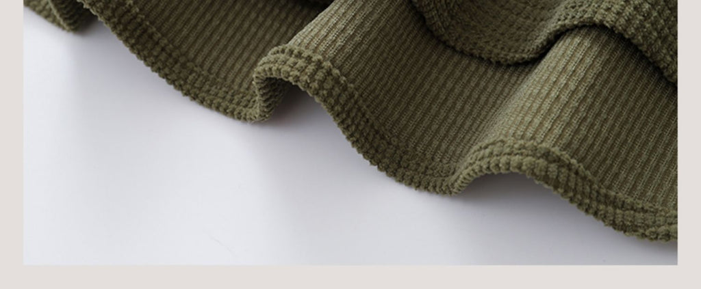 Vintage Neutral Waffle Knit Long Sleeve Shirt – Spring/Autumn Unisex Casual