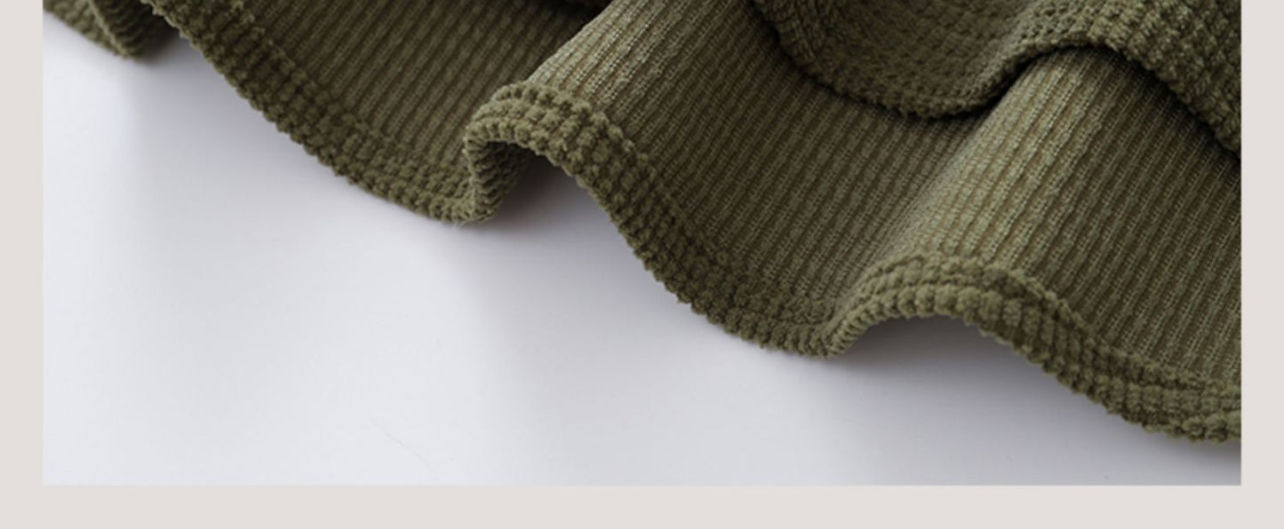 Vintage Neutral Waffle Knit Long Sleeve Shirt – Spring/Autumn Unisex Casual