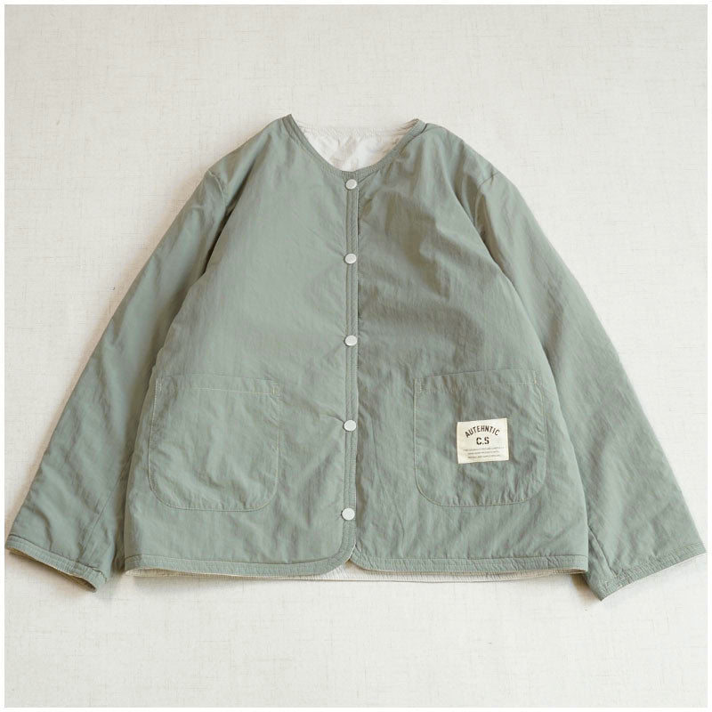 Reversible Quilted Cotton Jacket – Lightweight Loose Fit with Round Neck for Spring/Autumn