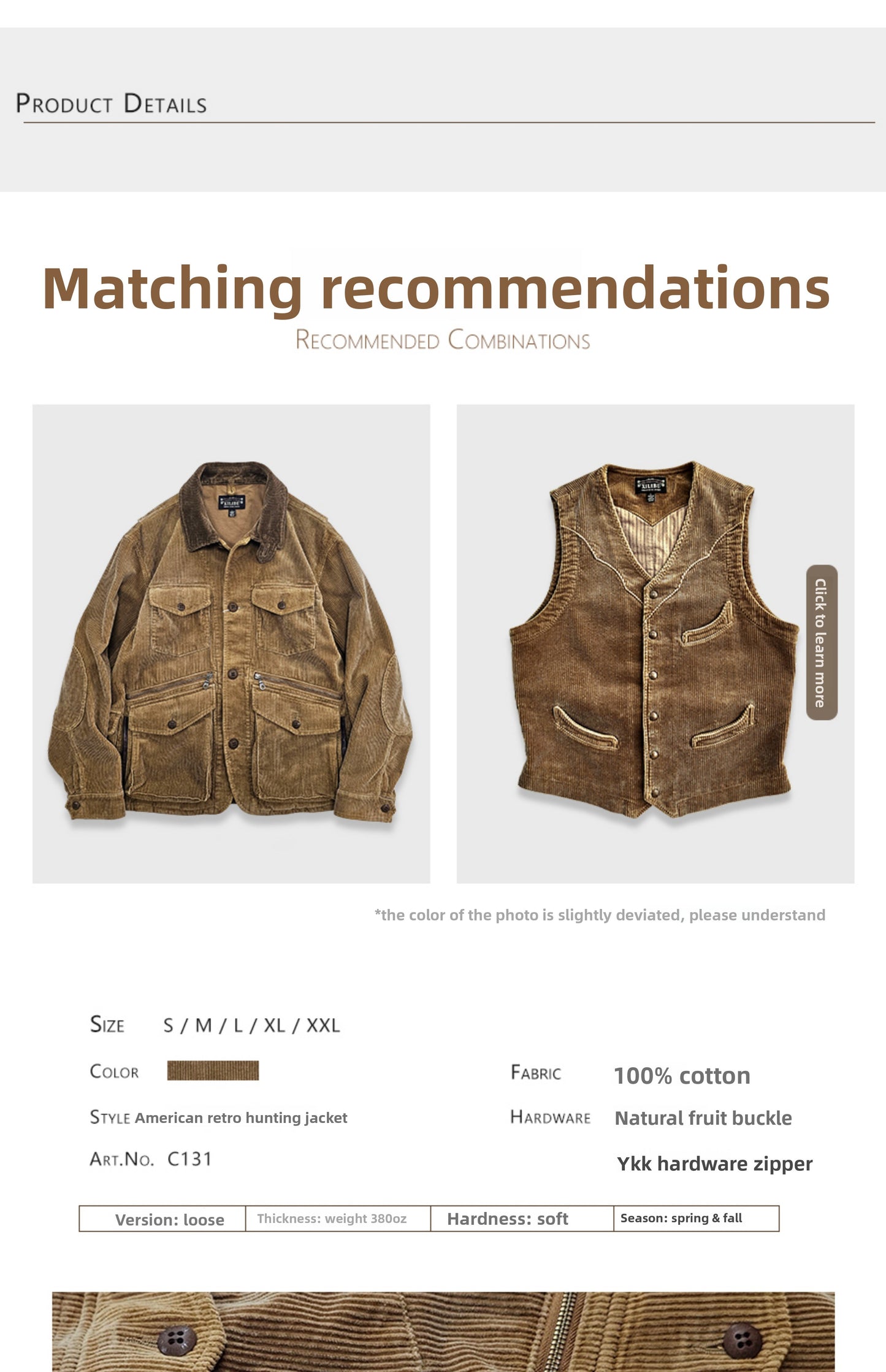 Corduroy Western Hunting Jacket for Men, Washed Multi-Pocket Outdoor Adventure Workwear Retro Windbreaker Jacket