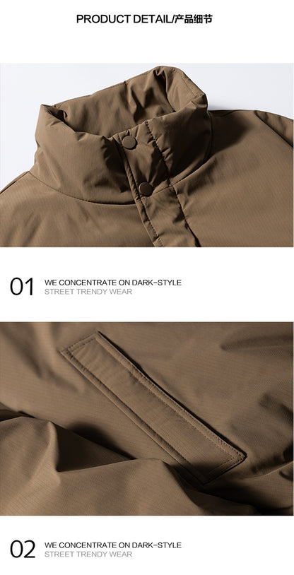 American Retro Basic Stand Collar Workwear Down Jacket for Men Winter Versatile Couple White Duck Down Coat