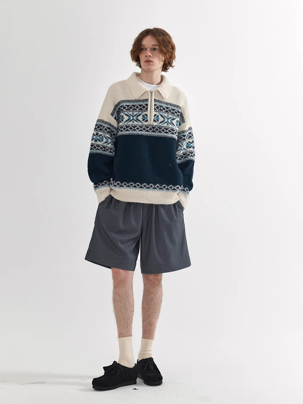 Coke Life Carpem Unisex Retro Fair Isle Sweater Jacket - Autumn Wool Zipper Loose Lazy Style Top