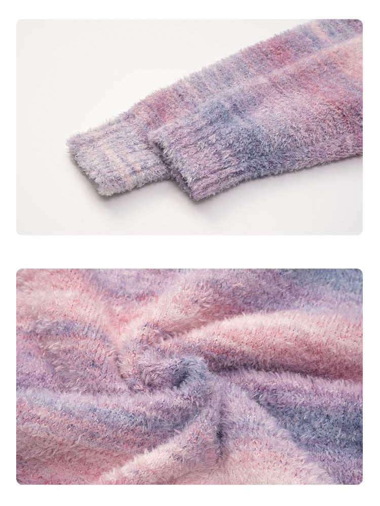 MEDRIA Retro Colorful Hoodie Knitwear for Men and Women Autumn Winter National Trend Loose Lazy Style Warm Sweatshirt Couple Outfit