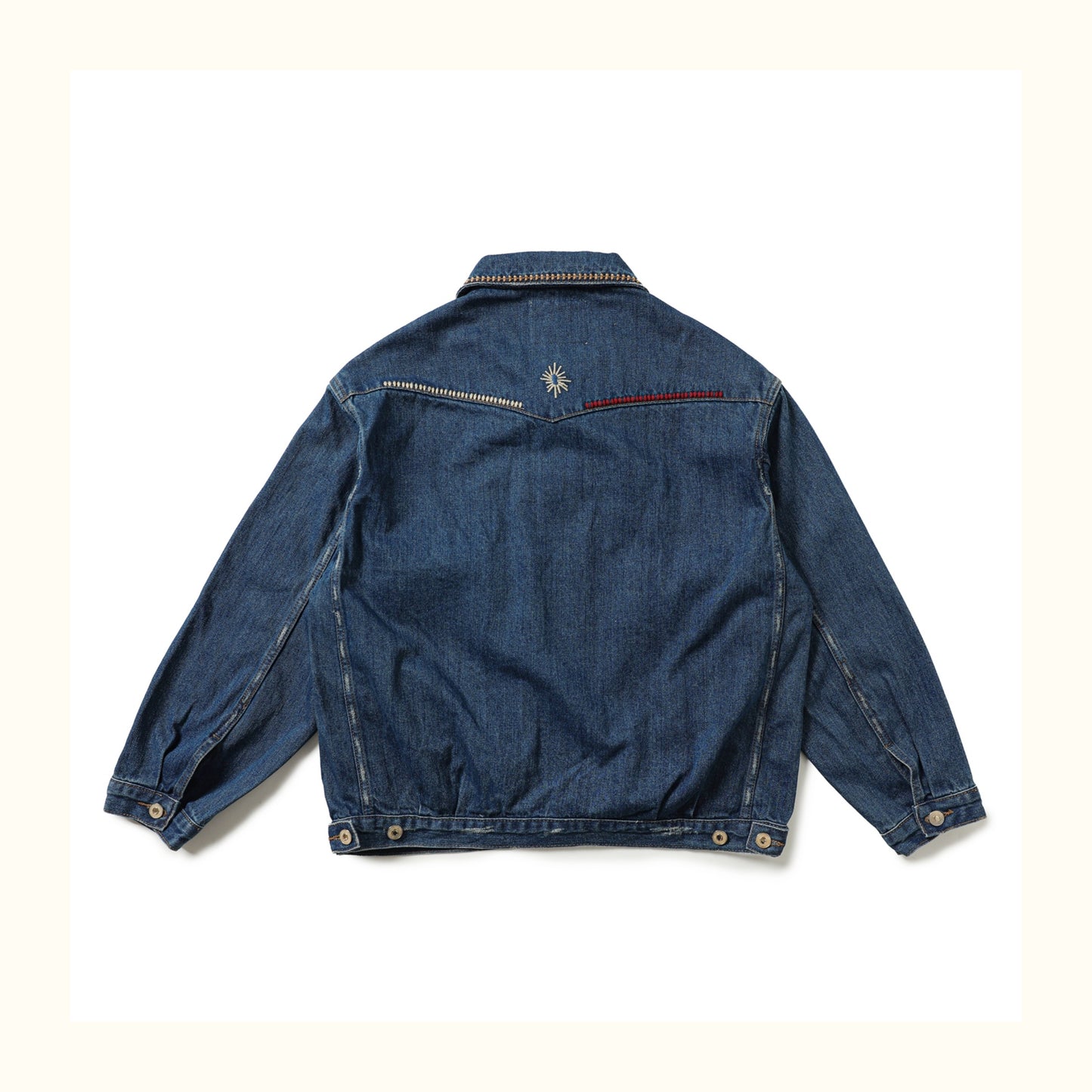 AMI Vintage Distressed Japanese-Style Denim Jacket – Heavy-Duty Embroidered Coat for Men