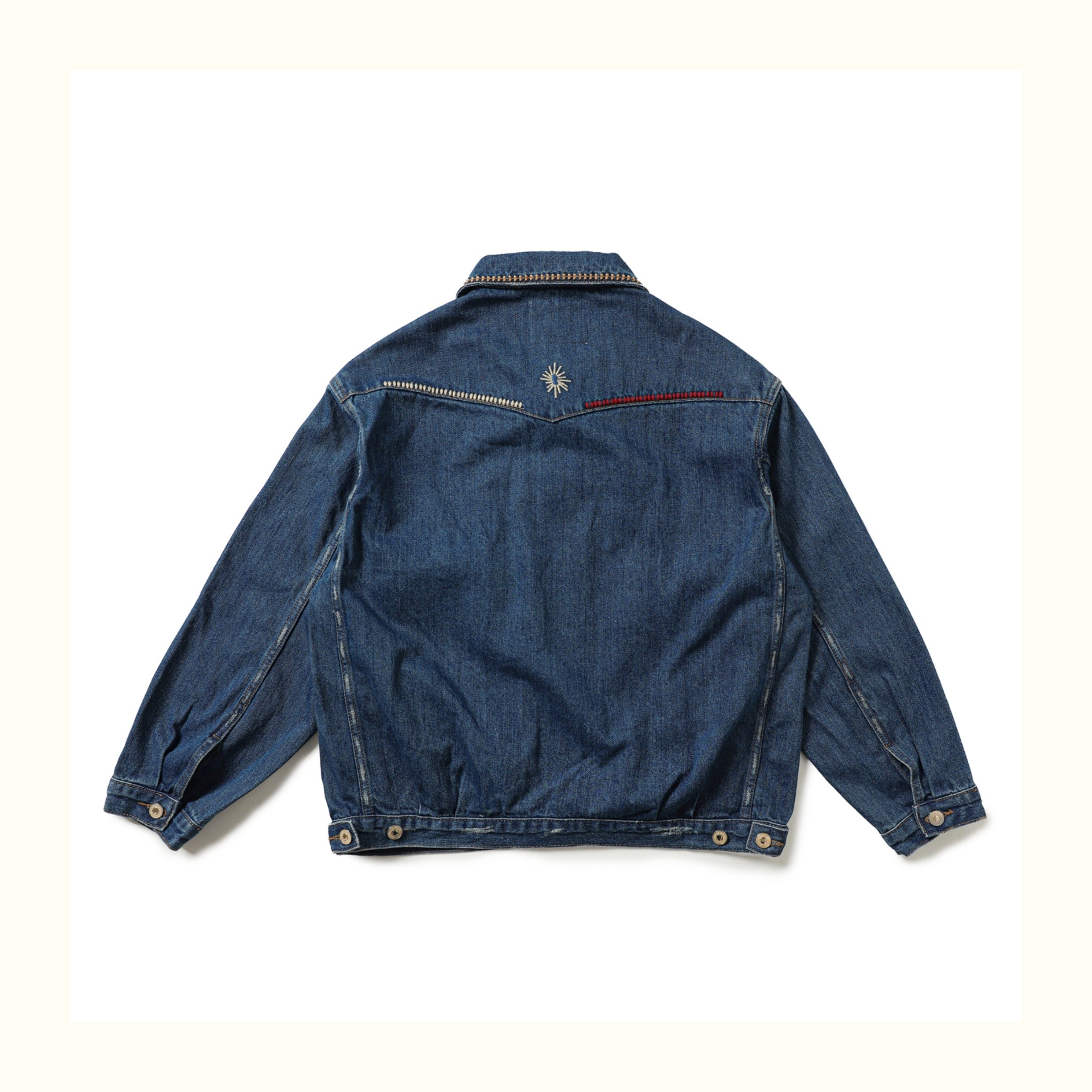 AMI Vintage Distressed Japanese-Style Denim Jacket – Heavy-Duty Embroidered Coat for Men