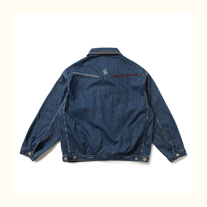 AMI Vintage Distressed Japanese-Style Denim Jacket – Heavy-Duty Embroidered Coat for Men