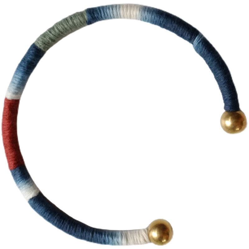 Original Blue Dyed Persimmon Bracelet Plant Dyed Tie-Dye Couple Niche Intangible Cultural Heritage Retro Brass Bracelet