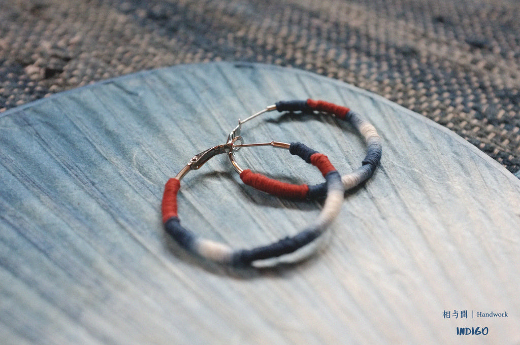 Original Earrings Handmade Blue Dyed Plant-Dyed Cotton Thread Niche Geometric Circle High-End Earrings