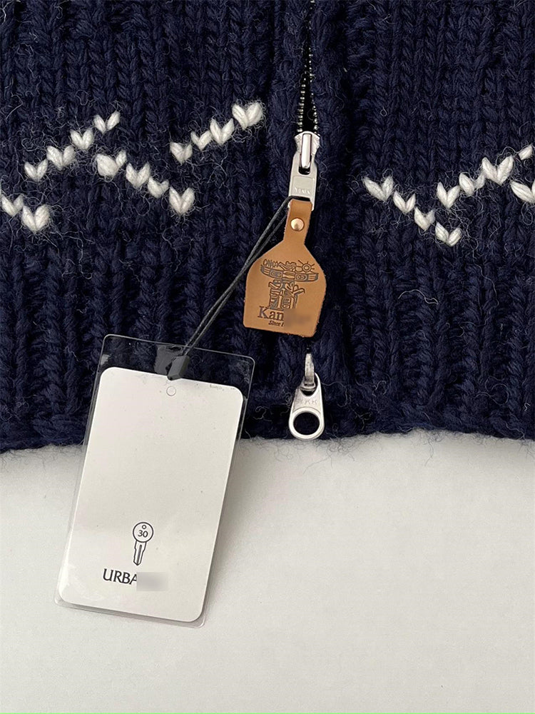 Handmade Wool Zipper Knit Sweater Coat