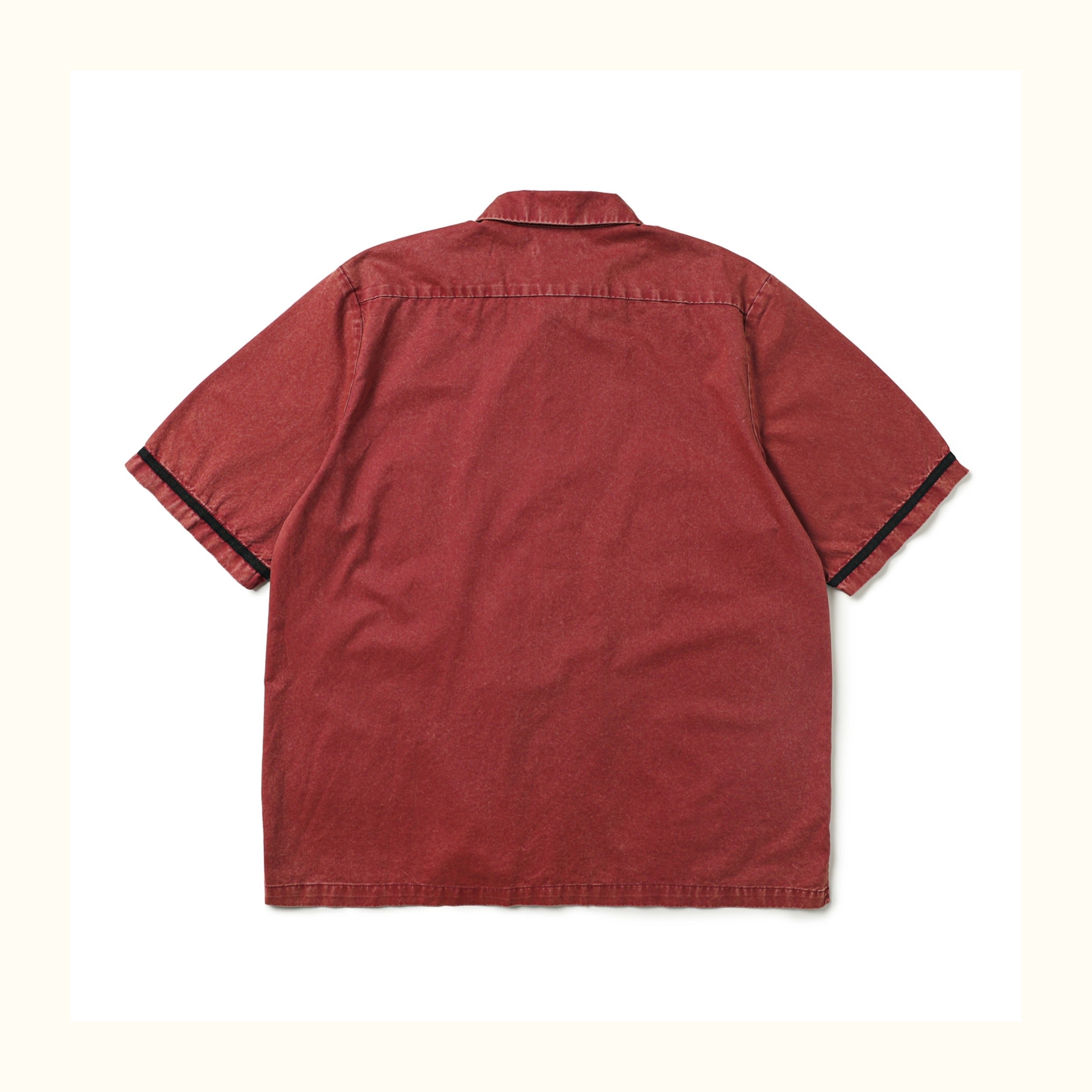 Heavy Washed Patch Embroidery Street Cotton Loose Shirt Men Skateboarding Street Dance Rust Red Short Sleeve
