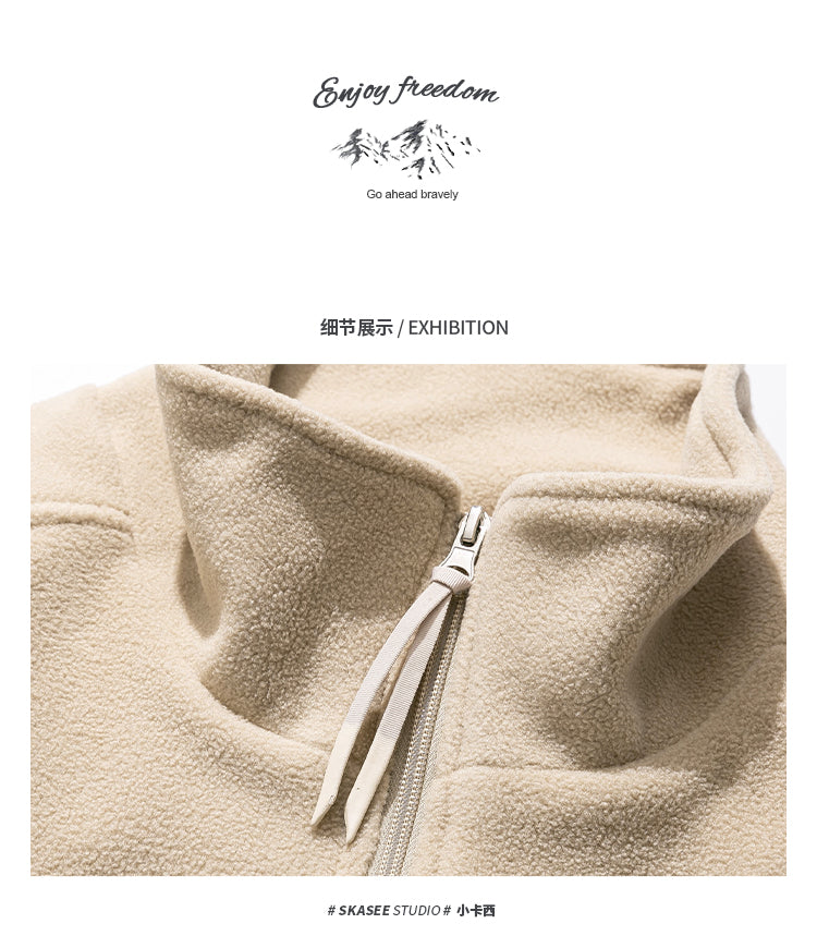 25 Winter Fleece Cardigan Cotton Jacket Men's Trendy Loose Couple Sweatshirt Men's BF Style Stand Collar Casual Top Coat