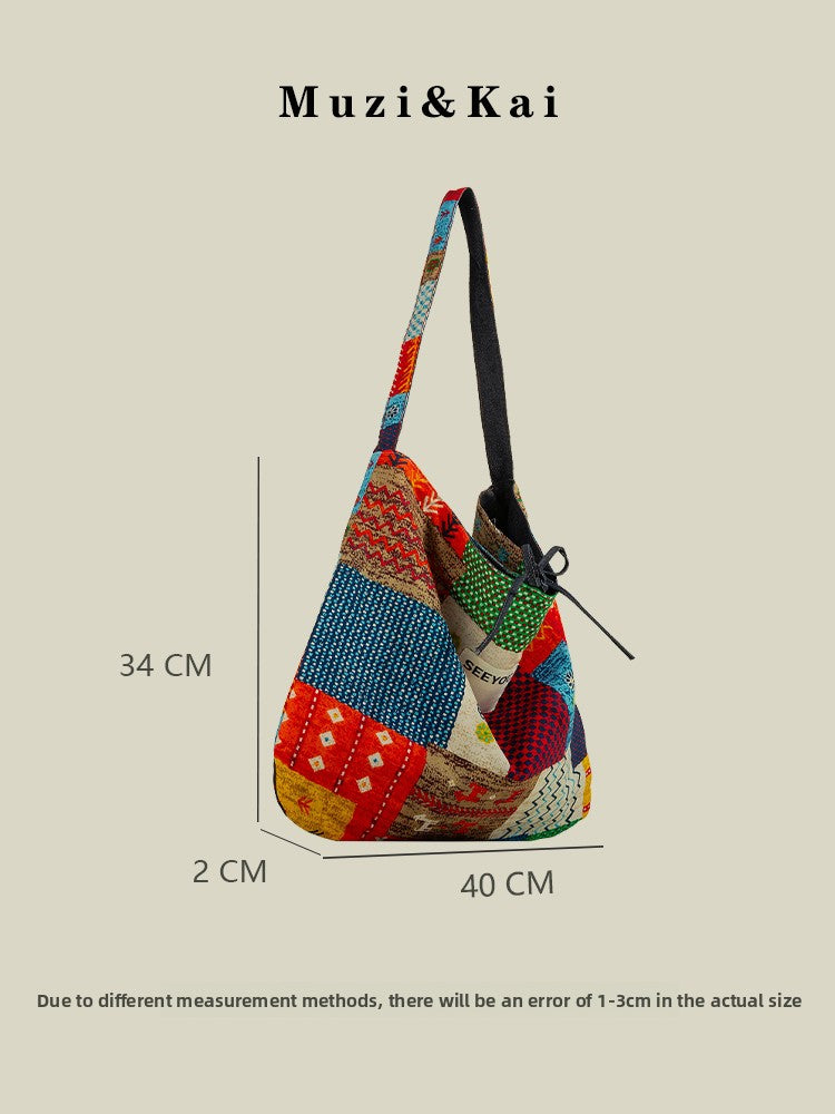 Large Capacity Tote Bag for Women 2025 New Fashion Retro Color Block Versatile Casual Commuter Shoulder Bag