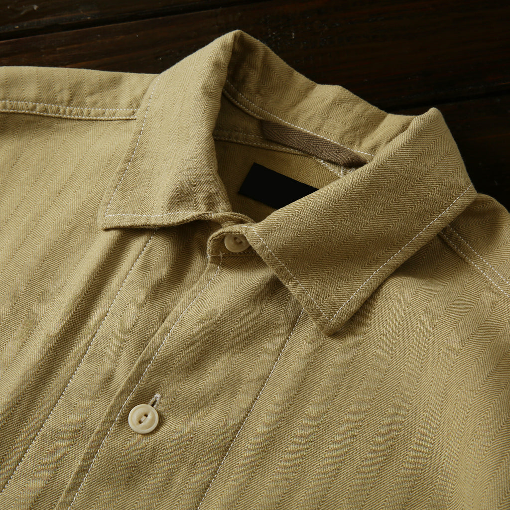 100% Cotton Herringbone Summer Men's Loose Casual Short Sleeve Work Shirt Top