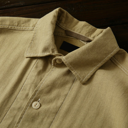 100% Cotton Herringbone Summer Men's Loose Casual Short Sleeve Work Shirt Top
