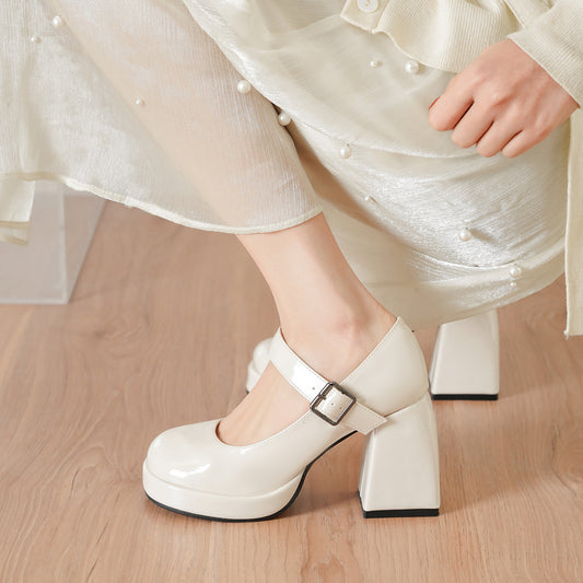 Women's French Style Mary Jane Wedding Shoes - Waterproof Platform Chunky Heel Elegant Bridesmaid Shoes