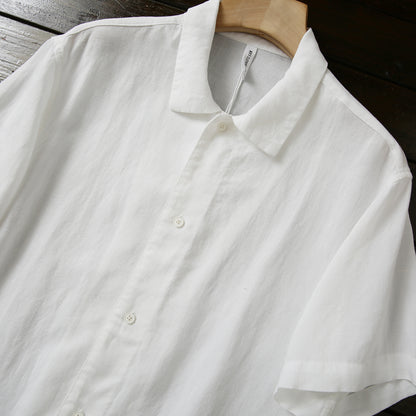 Cool Antibacterial Linen/Lyocell Men's Summer Turn-down Collar Loose Casual Short Sleeve Shirt Top