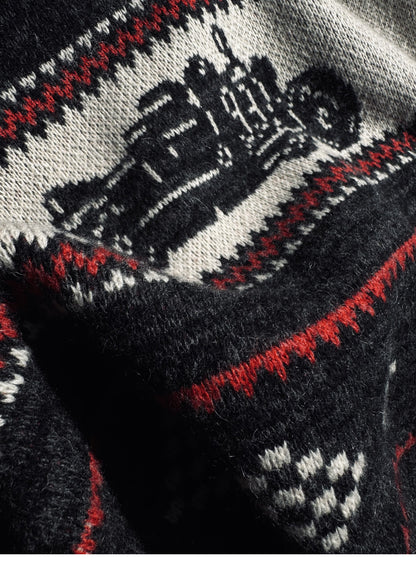 RRL Motorcycle Club Jacquard Cardigan – Heavy Retro Green Knit (Unisex)