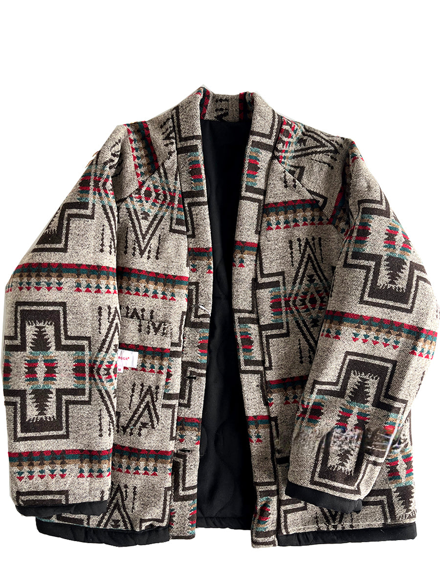 Men's Japanese Style Improved Taoist Robe - Autumn Winter Retro Patchwork Collarless Cotton Jacket