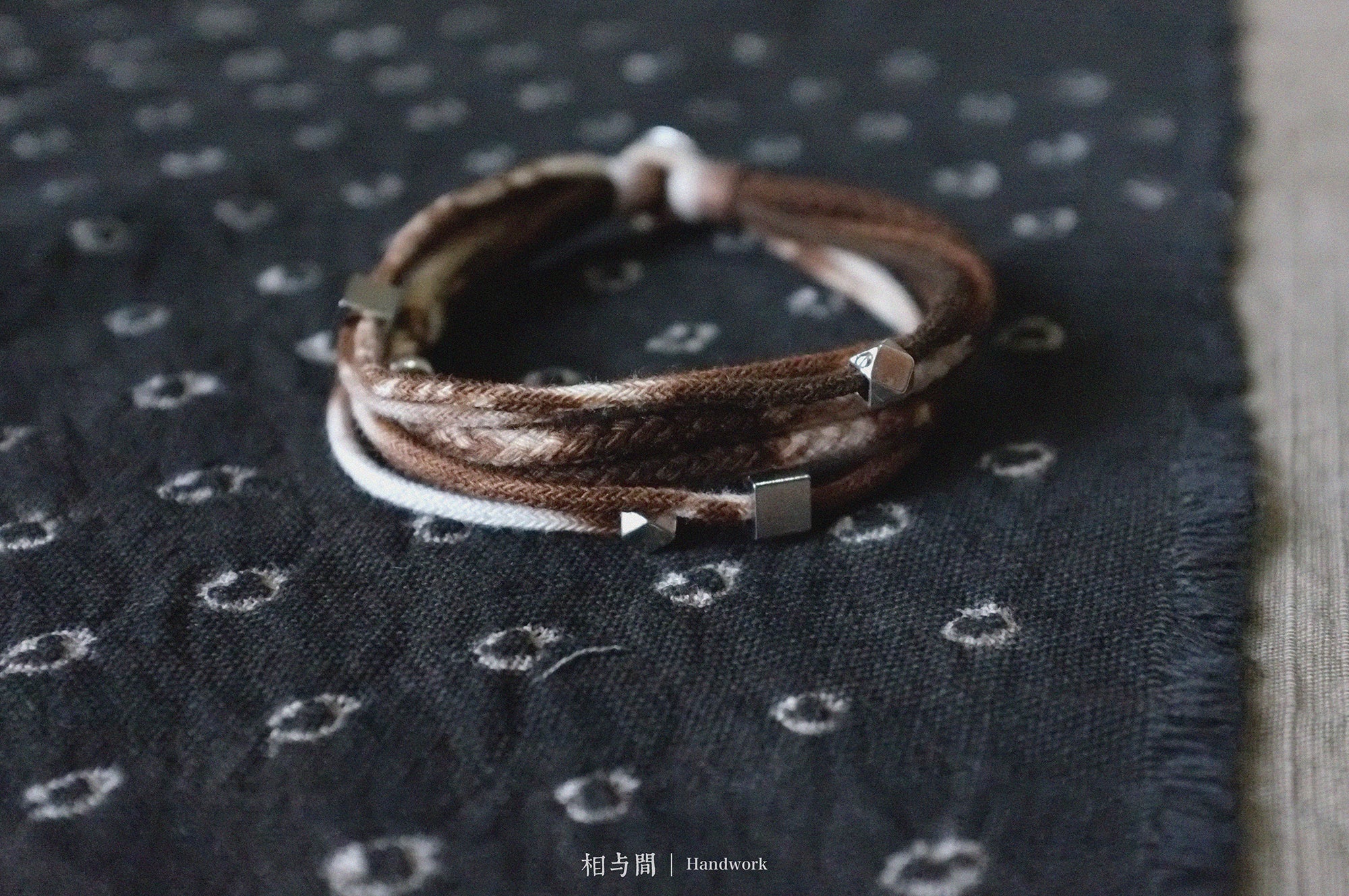 Original Design Multi-Layer Plant Dyed Cotton and Linen Handmade Bracelet 925 Silver Niche Tie-Dye Couple Bracelets