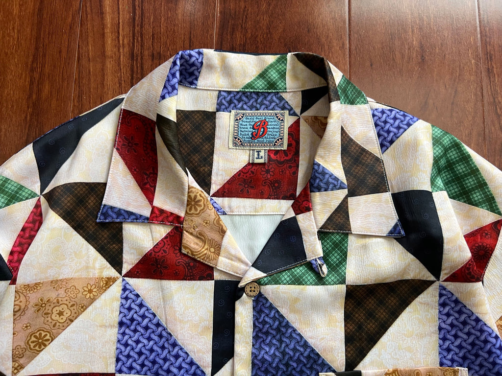 Ukiyo-E Patchwork Style Loose Drape Hawaiian Cuban Collar Printed Aloha Shirt Short Sleeve Shirt