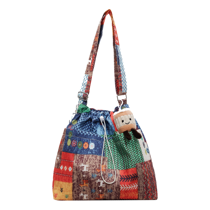 Niche Original Retro Color-Block Ethnic Style 2025 Spring New Denim Bag Single Shoulder Crossbody Canvas Bag for Women