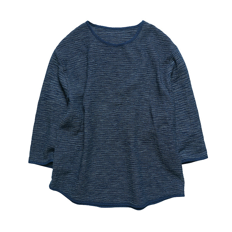 Original Retro Sashiko Loose Japanese Style Round Neck Three-Quarter Sleeve Blue Dyed T-Shirt Trendy Brand Short Sleeve