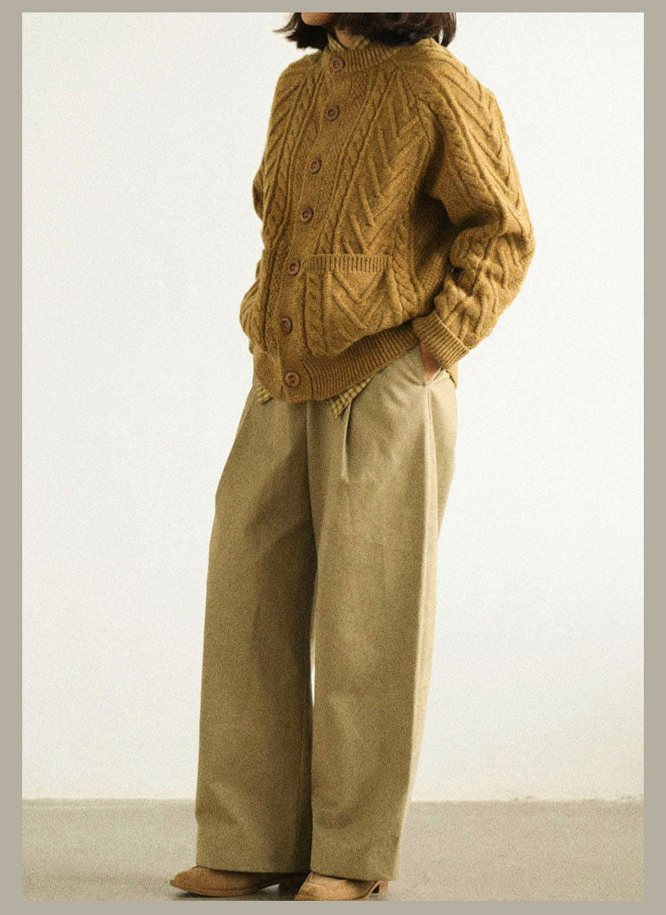 Traditional Aran Fisherman Sweater – Jacquard Knit Crewneck Cardigan (Unisex)