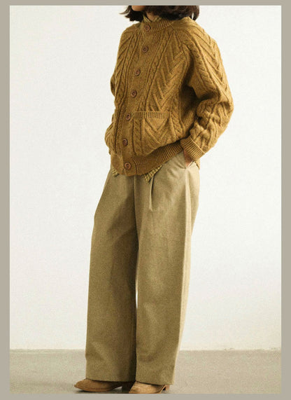 Traditional Aran Fisherman Sweater – Jacquard Knit Crewneck Cardigan (Unisex)