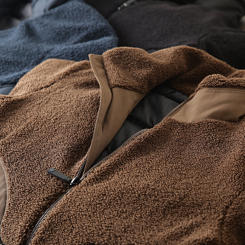 Men's Plus Size Stand Collar Down Jacket - Export Overstock Thickened Lamb Wool Particle Fleece Winter Coat