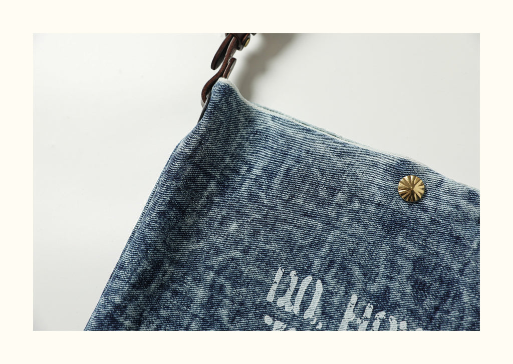 Pure Copper Hardware Imported Vegetable-Tanned Leather Hobo Bag with Denim Large Capacity Casual Bucket Bag Crossbody Bag