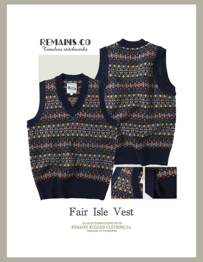 British-Retro Fair Isle Wool Vest – Idle Style Jacquard (Unisex)