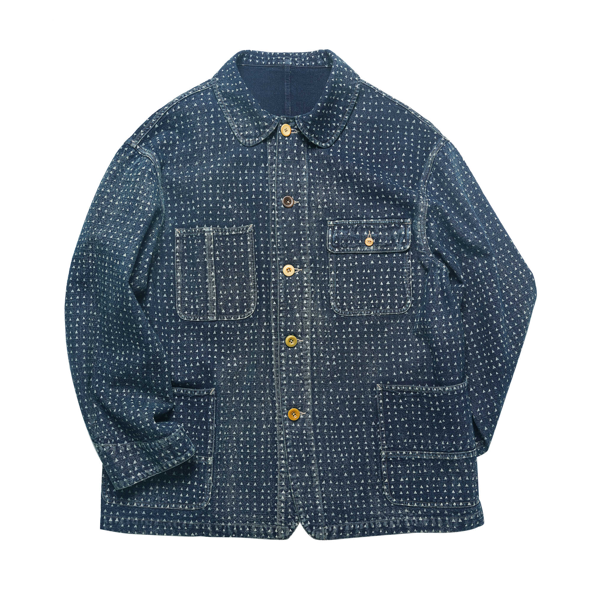 Uncle Xiao African Indigo-Dyed French Jacket – Vintage Cotton Blend, Lightly Washed, Japanese-Retro