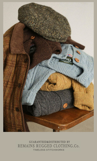 Traditional Aran Fisherman Sweater – Jacquard Knit Crewneck Cardigan (Unisex)