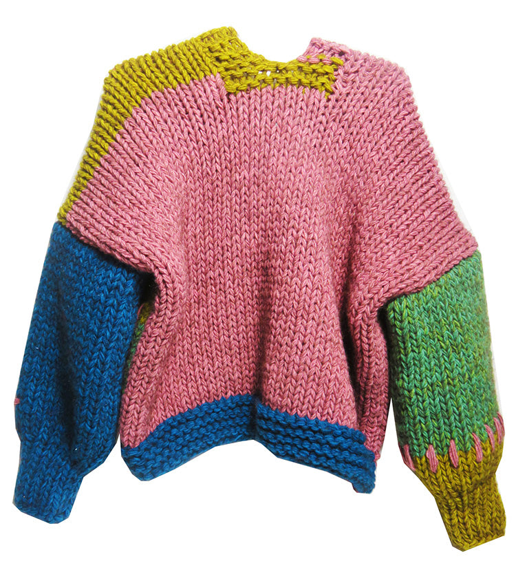 Original Handmade Knitted Lazy Thick Sweater Cardigan for Women Autumn Winter Color Block Patchwork Knitwear