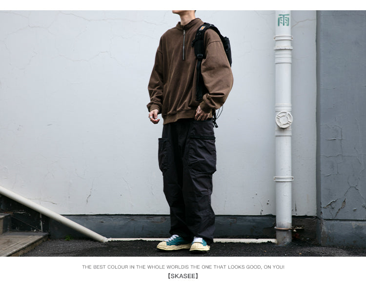 Unisex 465g Washed Vintage Sweatshirt - Boxy Half-Zip Snowflake Knit Pullover