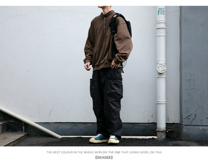 Unisex 465g Washed Vintage Sweatshirt - Boxy Half-Zip Snowflake Knit Pullover