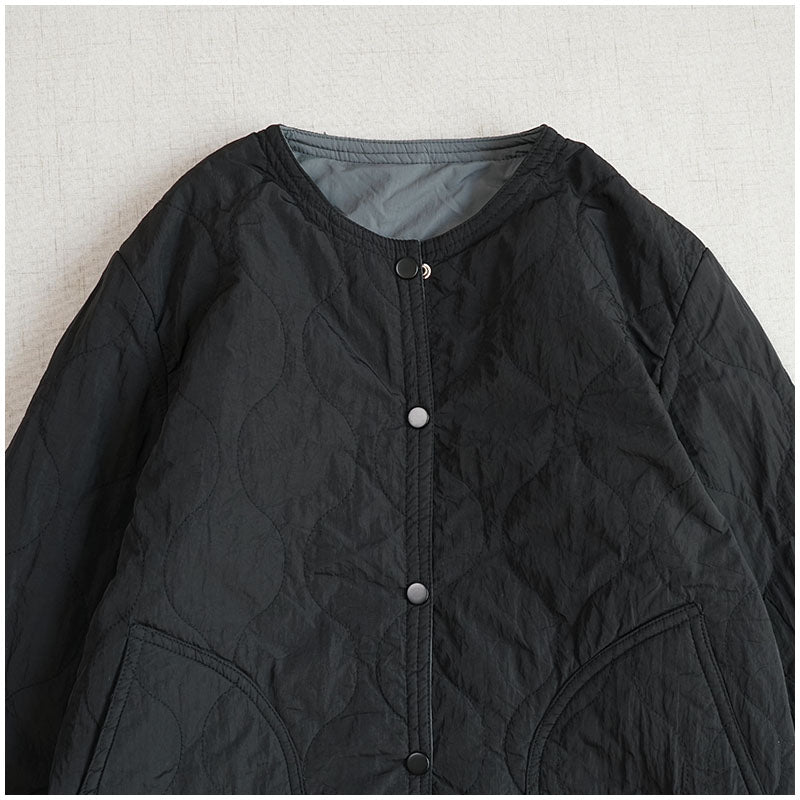 Reversible Quilted Cotton Jacket – Lightweight Loose Fit with Round Neck for Spring/Autumn