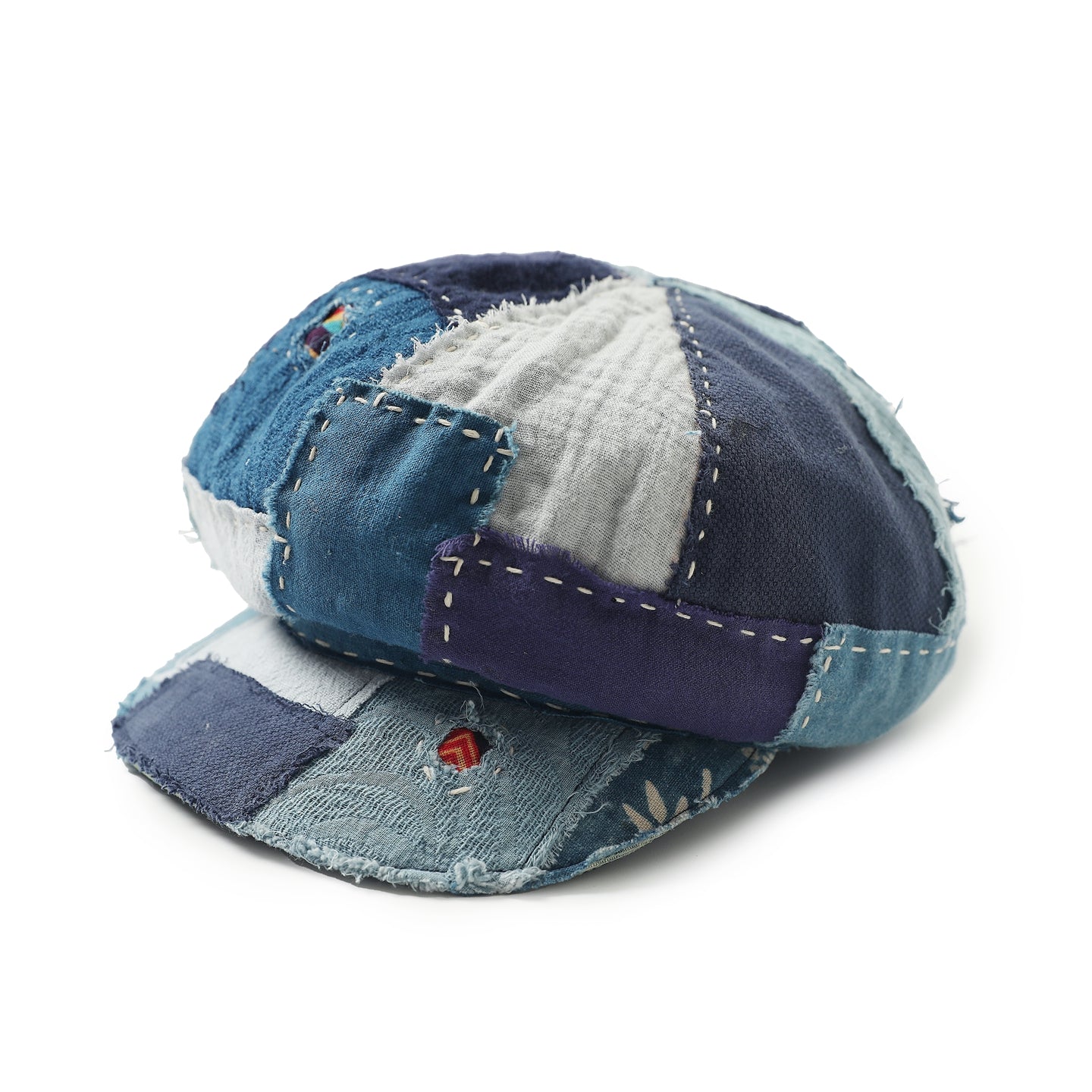 Original Handmade Japanese Boro Patchwork Octagonal Hat Painter Hat Blue Dye Vintage Hat for Men and Women