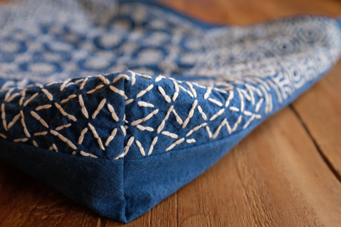 Blue and White Heavy Craft Group Flower Sashiko YKK Zipper Large Capacity Pure Handmade Blue Dyed Crossbody Bag