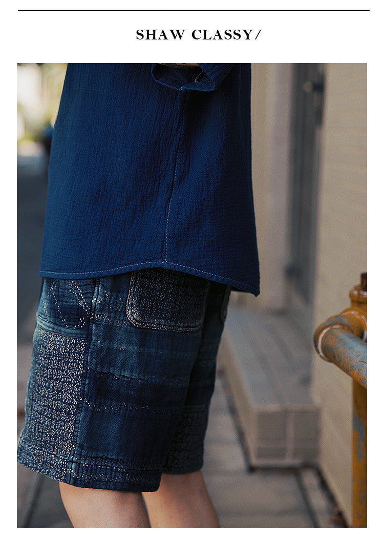 Original Japanese Retro Indigo Dyed Loose Couple Style Casual Short Sleeve T-Shirt