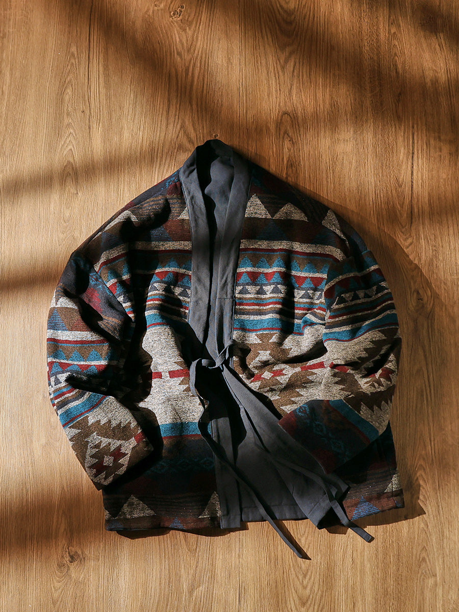 Men's Japanese Retro Reversible Cotton Robe Cardigan